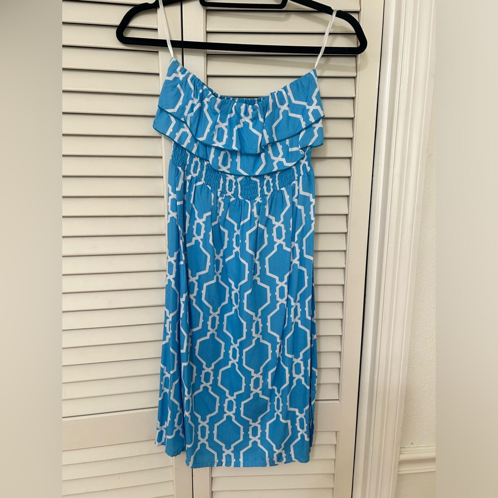 Strapless sundress. Aqua and blue.